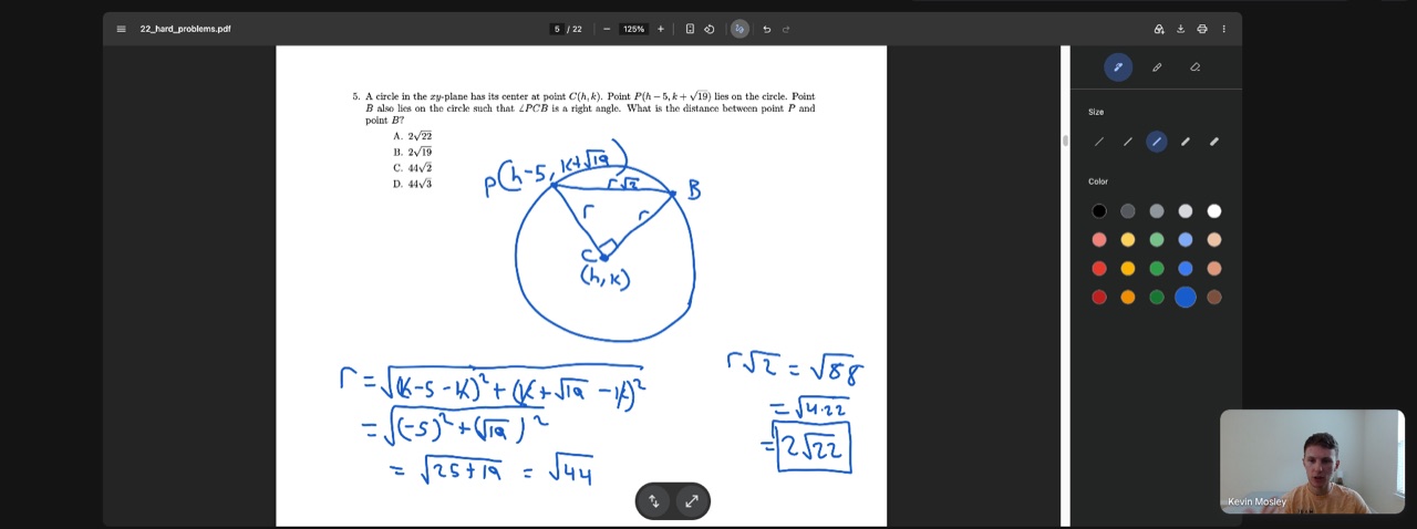 A live SAT Math tutoring session over Google Meet, working through a hard problem together