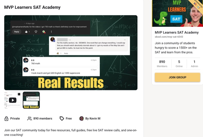 MVP Learners SAT Academy Skool community page